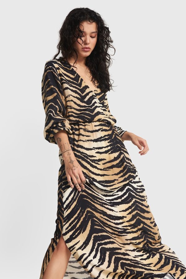 Woven tiger viscose maxi dress-0002