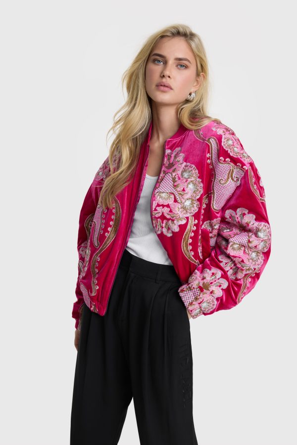 VELVET BOMBER JACKET – ROZE - Afbeelding 3